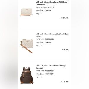 Michael Kors, backpack, large wallet, small wallet